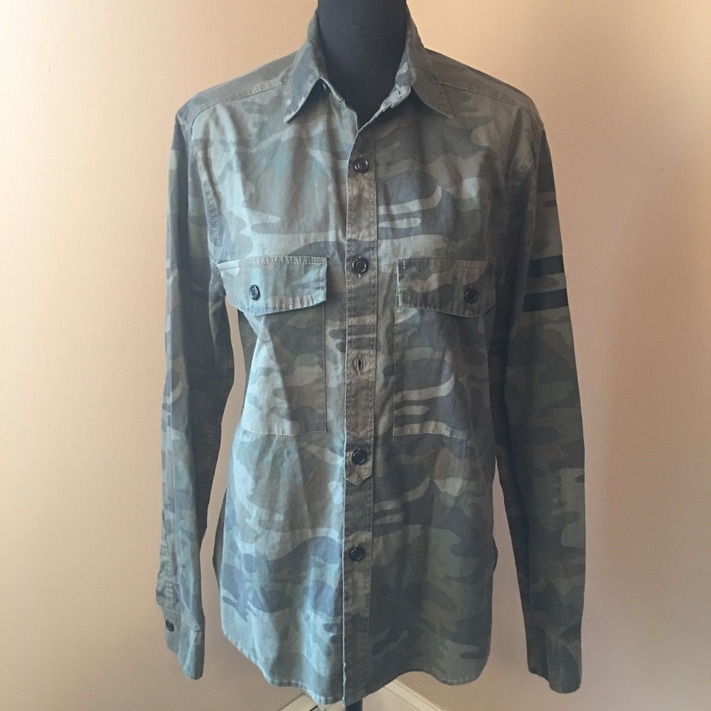 Zara Mens Camouflage Button Down Shirt